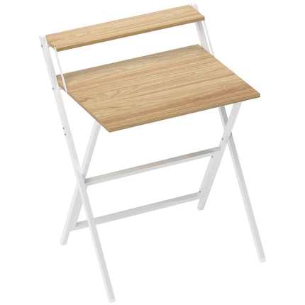 Folding Desk with Monitor Stand, 70 cm, Natural Wood