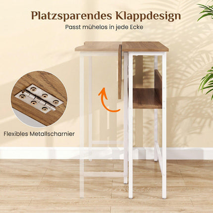 Folding Desk with Storage Shelf and Drop Leaf, Natural