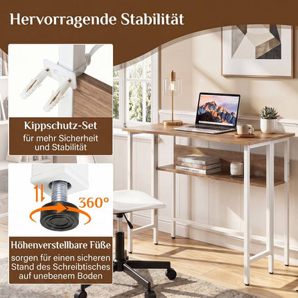 Folding Desk with Storage Shelf and Drop Leaf, Natural