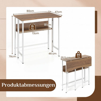 Folding Desk with Storage Shelf and Drop Leaf, Natural