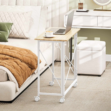 Folding Desk with Wheels, Space-Saving, Steel MDF, Natural