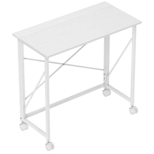 Folding Desk with Wheels, Steel Frame, 80x40x75 cm, White