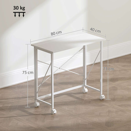 Folding Desk with Wheels, Steel Frame, 80x40x75 cm, White