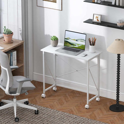 Folding Desk with Wheels, Steel Frame, 80x40x75 cm, White