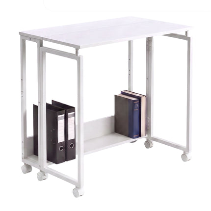 Folding Desk with Wheels, White, 80 x 50 cm