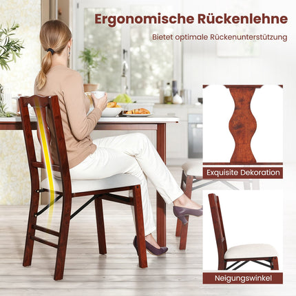 Folding Dining Chairs Set, Padded Seats, Wood Frame, Beige/Brown