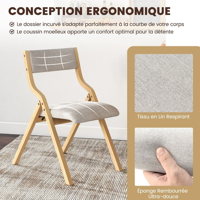 Folding Dining Chairs, Set of 2, Linen, Solid Wood
