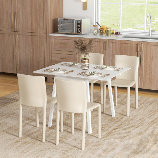 Wooden folding dining table, chairs 2-4, space-saving, white