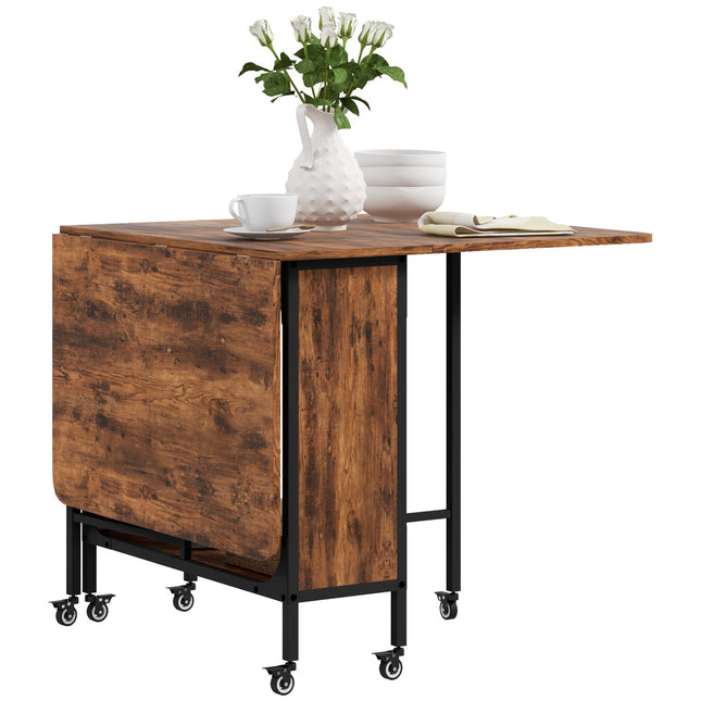 Opklapbare eettafel Keukentafel voor 6 personen met open plank Verrijdbare opklaptafel Eetkamertafel voor kleine ruimtes, eetkamer, keuken 130 x 80 x 74 cm Rustiek Bruin Aosoom