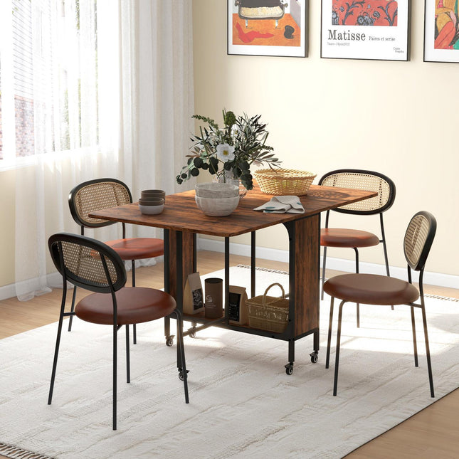 Opklapbare eettafel Keukentafel voor 6 personen met open plank Verrijdbare opklaptafel Eetkamertafel voor kleine ruimtes, eetkamer, keuken 130 x 80 x 74 cm Rustiek Bruin Aosoom