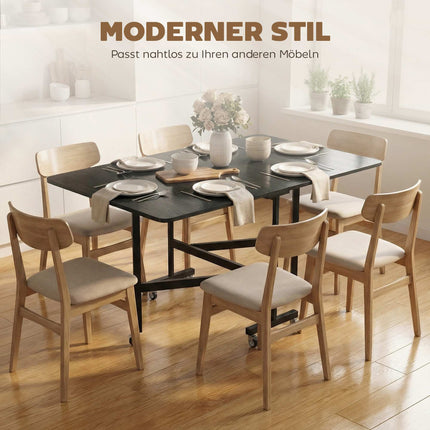 Folding Dining Table, Seats 6, Black Steel Frame, Space-Saving
