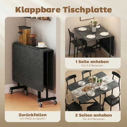 Folding Dining Table, Seats 6, Black Steel Frame, Space-Saving