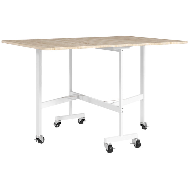Folding Dining Table for 6, Oak, 6 Locking Casters