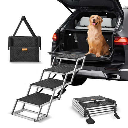 Folding Dog Stairs for Car, 4-Step Aluminum 150 lb