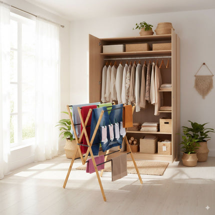 Folding Drying Rack – Bamboo & Metal, 4 Levels