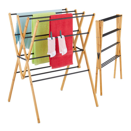Folding Drying Rack – Bamboo & Metal, 4 Levels