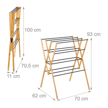 Folding Drying Rack – Bamboo & Metal, 4 Levels