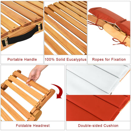 Folding Eucalyptus Wood Patio Lounge Chair With Cushion