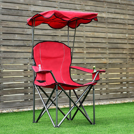 Folding Fishing Chair with Cup Holder for Patio Beach Camping 96.5 x 67.5 x 130 cm Red