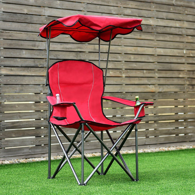Opvouwbare visstoel met bekerhouder voor terras, strand, kamperen, 96,5 x 67,5 x 130 cm, rood