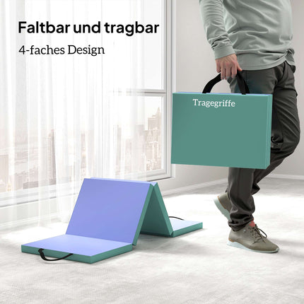 Folding Fitness Mat with Handle, 180x60x5 cm, Green/Purple