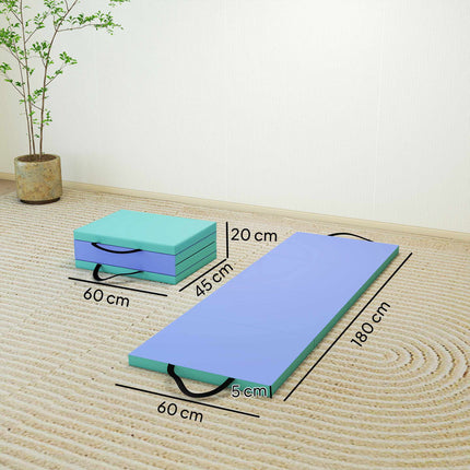 Folding Fitness Mat with Handle, 180x60x5 cm, Green/Purple