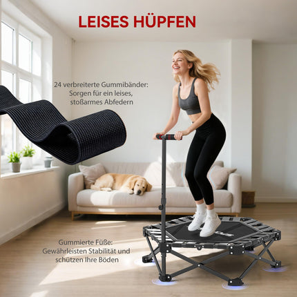Folding Fitness Trampoline with Adjustable T-Bar, 120kg Capacity