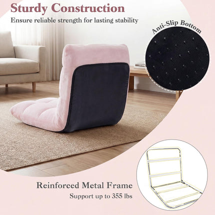 Folding Floor Chair, 14-Position Adjustable Backrest, Pink