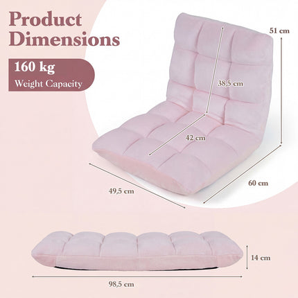 Folding Floor Chair, 14-Position Adjustable Backrest, Pink