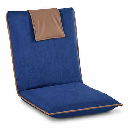 Folding Floor Chair, 6-Position Back Support, Suede, Blue