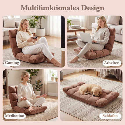 Folding Floor Chair, Adjustable Backrest, Coral Fleece