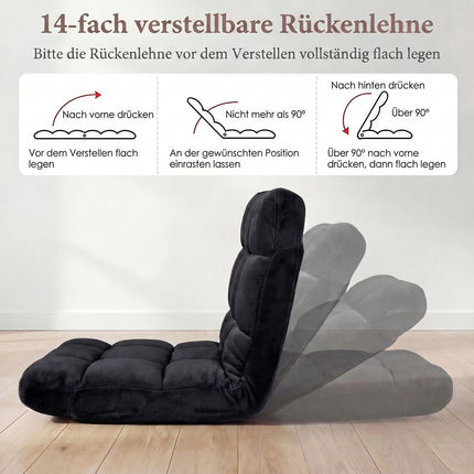 Folding Floor Chair, Black – 14-Position Adjustable Backrest