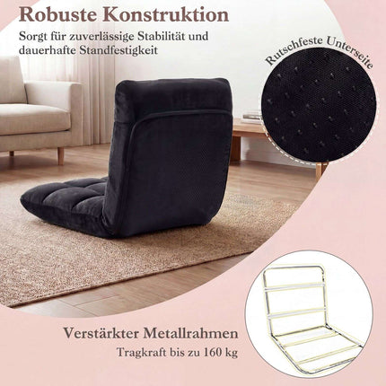 Folding Floor Chair, Black – 14-Position Adjustable Backrest