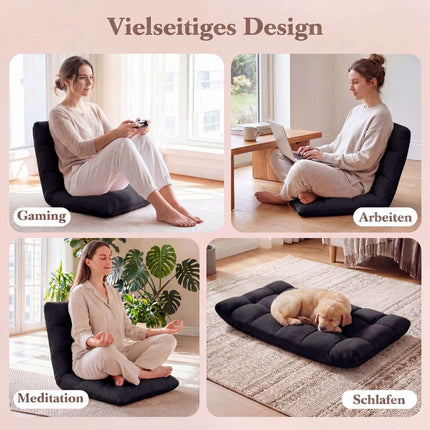 Folding Floor Chair, Black – 14-Position Adjustable Backrest