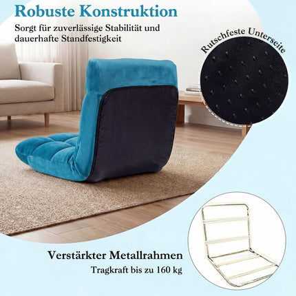 Folding Floor Chair, Dark Blue, 14-Position Adjustable