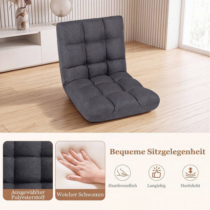 Folding Floor Chair with Adjustable Recline, Grey