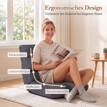 Folding Floor Chair with Adjustable Recline, Grey