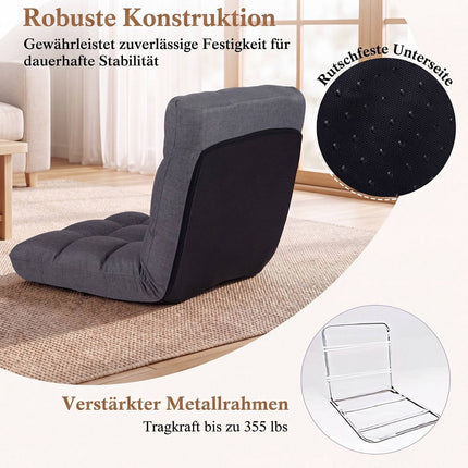 Folding Floor Chair with Adjustable Recline, Grey