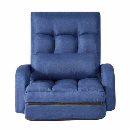 Folding Floor Gaming Chair, 5-Position Back, Armrests, Dark Blue