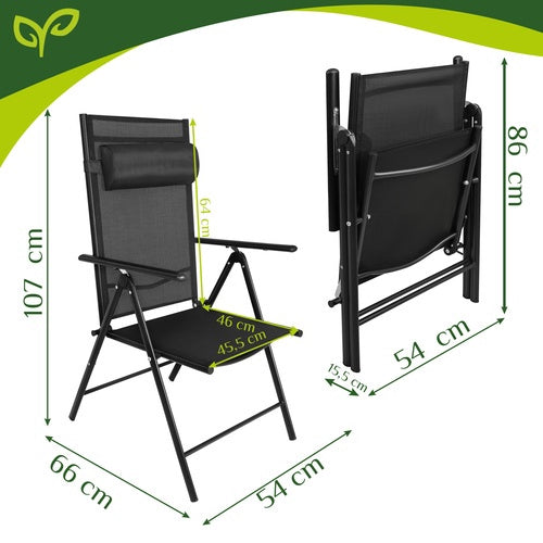 Folding Garden Chairs, Set of 2, Black, Adjustable