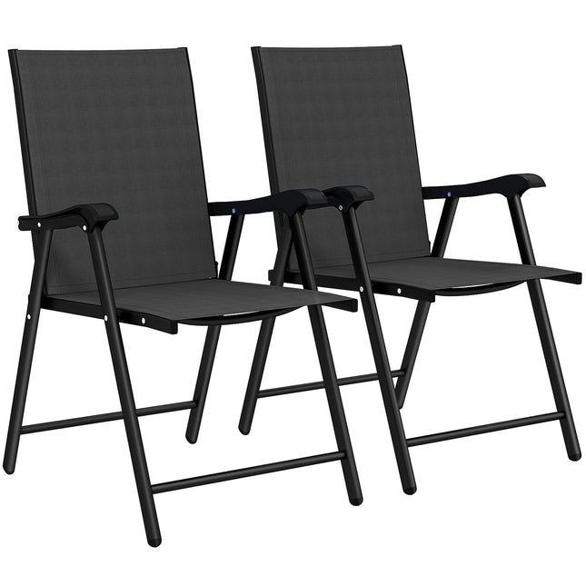 Folding Garden Chairs Set of 2, Steel & Texteline, Black