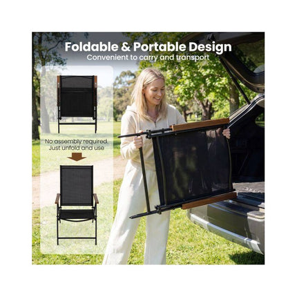 Folding Garden Chairs Set of 2 with 5-Position Backrest, Black, Up to 150 kg