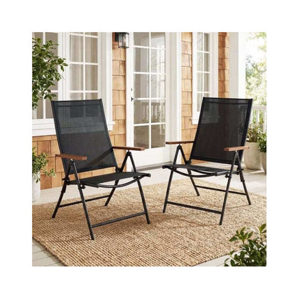 Folding Garden Chairs Set of 2 with 5-Position Backrest, Black, Up to 150 kg