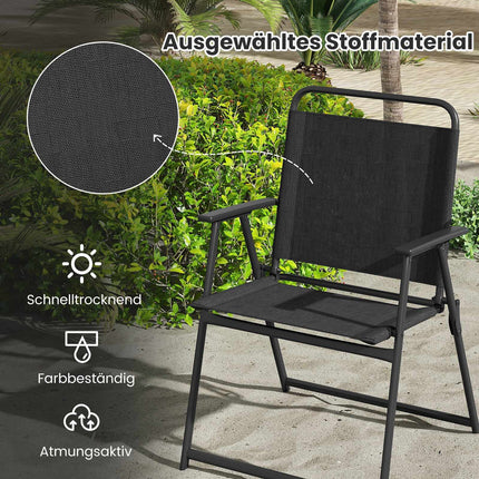 Folding Garden Chairs Set of 2 with Armrests, Black