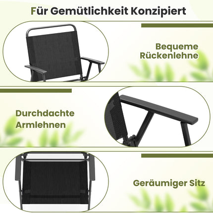 Folding Garden Chairs Set of 2 with Armrests, Black