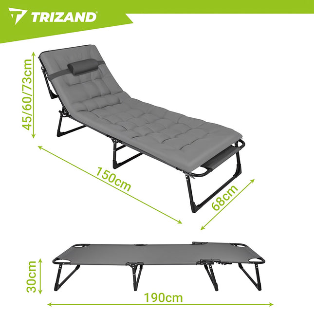 Folding Garden Lounger with Cushion, Adjustable, 192x68x28cm