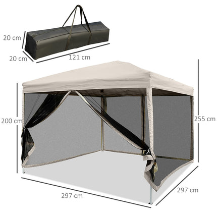 Collapsible Gazebo tent with side walls, Carry bag, 3x3M Beige