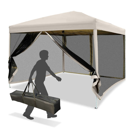 Collapsible Gazebo tent with side walls, Carry bag, 3x3M Beige