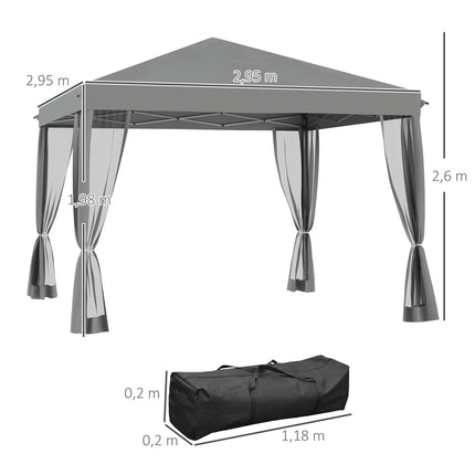 Folding gazebo tent with side walls, metal frame, 3x3M