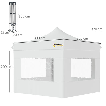 White pop-up garden tent, waterproof, 300 x 300 cm